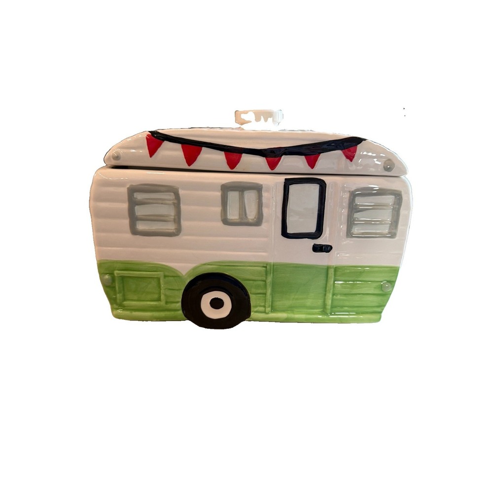 World Market Retro Vintage RV Happy Camper Trailer Ceramic Cookie Jar